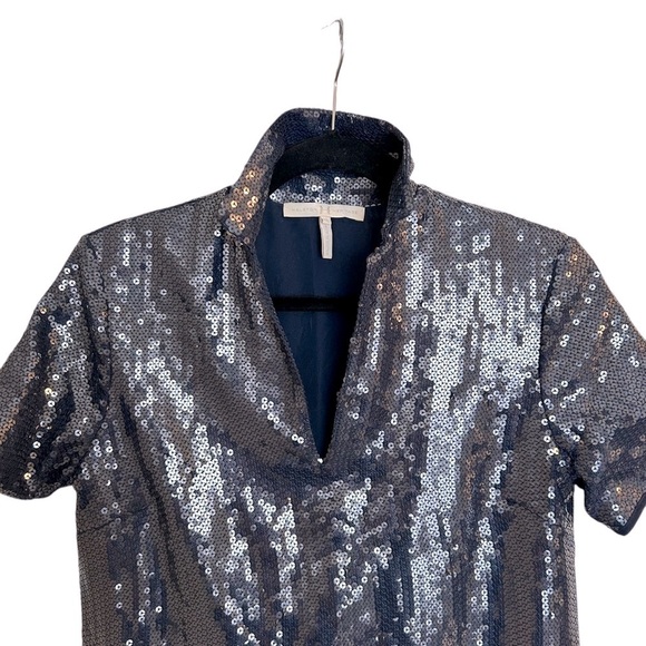 Halston Heritage Navy Sequin Shirt Dress - Picture 5 of 12
